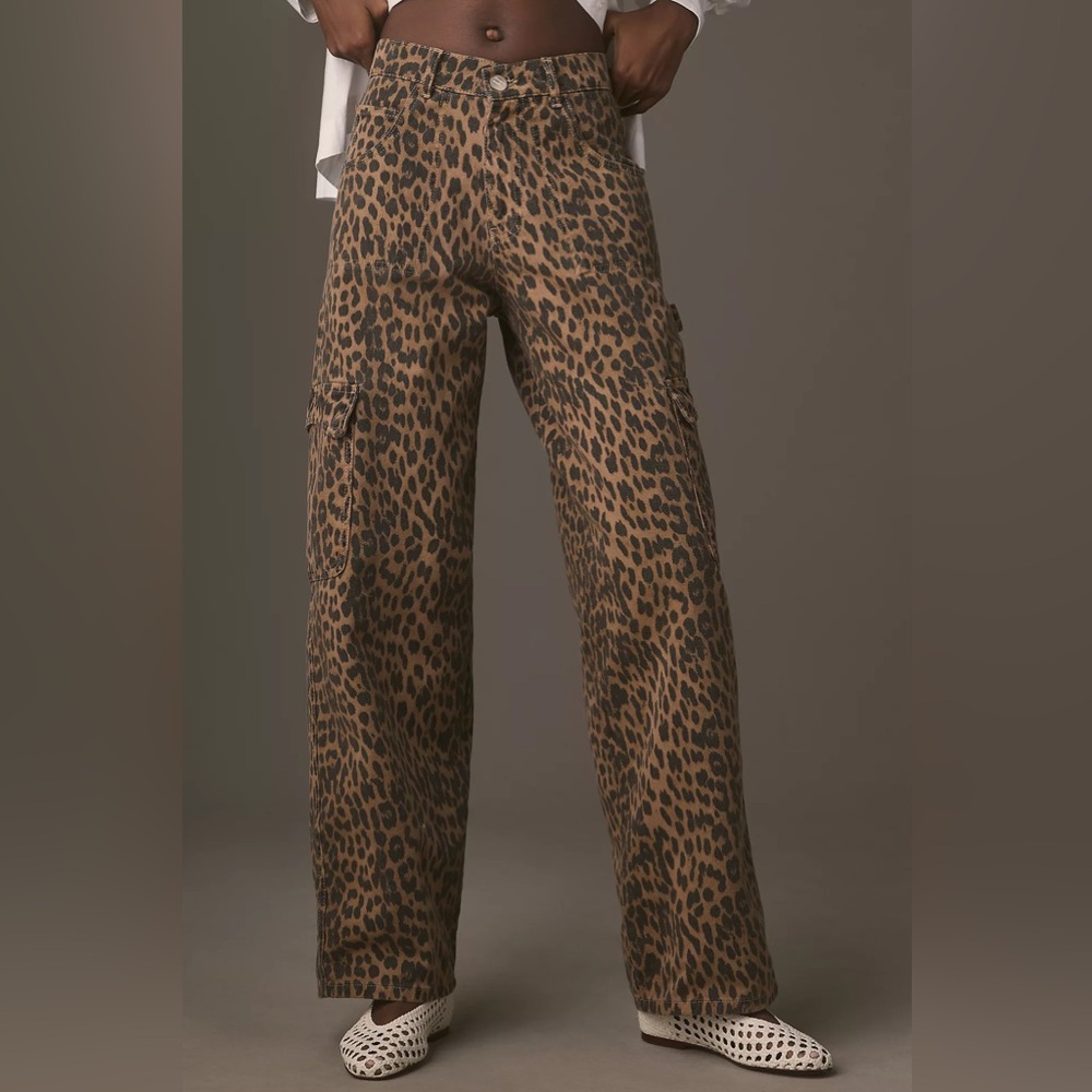 Damson Madder Dion Leopard Print Cargo Pants, Size UK 10 US 6